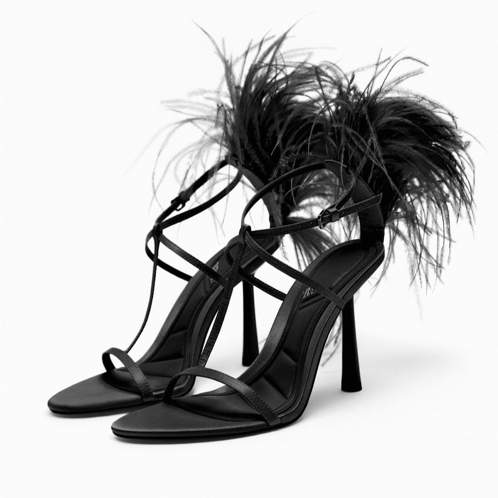 Zara feathered heeled sandals - Picture 5 of 7